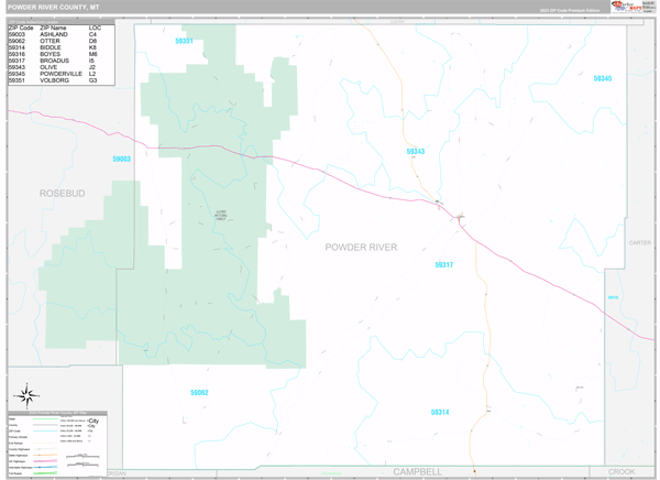 Powder River County, MT Wall Map